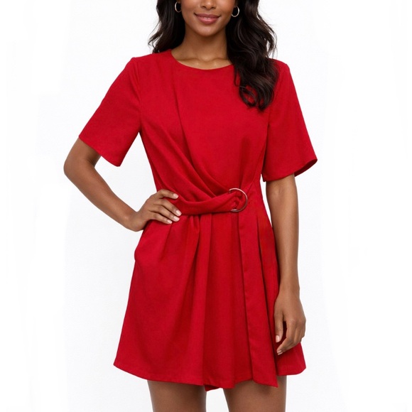 Zara Pants - Zara Red Belted Romper with Skirt Overlay and Pockets - Size Small